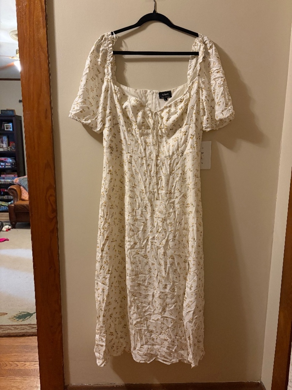 White and Yellow Floral Bardot Milkmaid Midi Dress - Picture 6 of 7